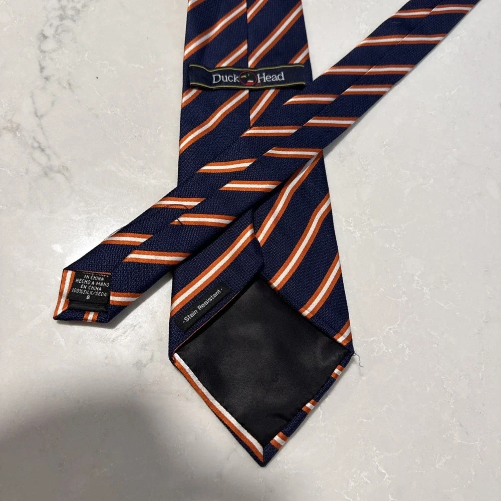 Silk Repp Tie Blue‎ Orange Striped 100% Silk 59